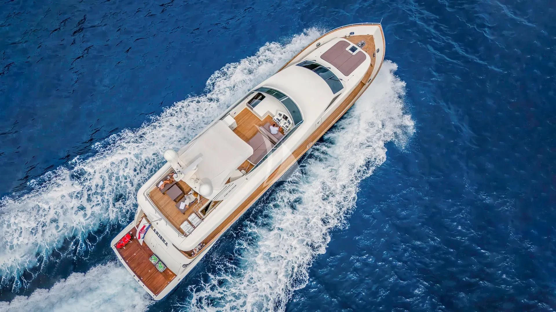 a high angle view of a boat aboard KARISMA Yacht for Sale