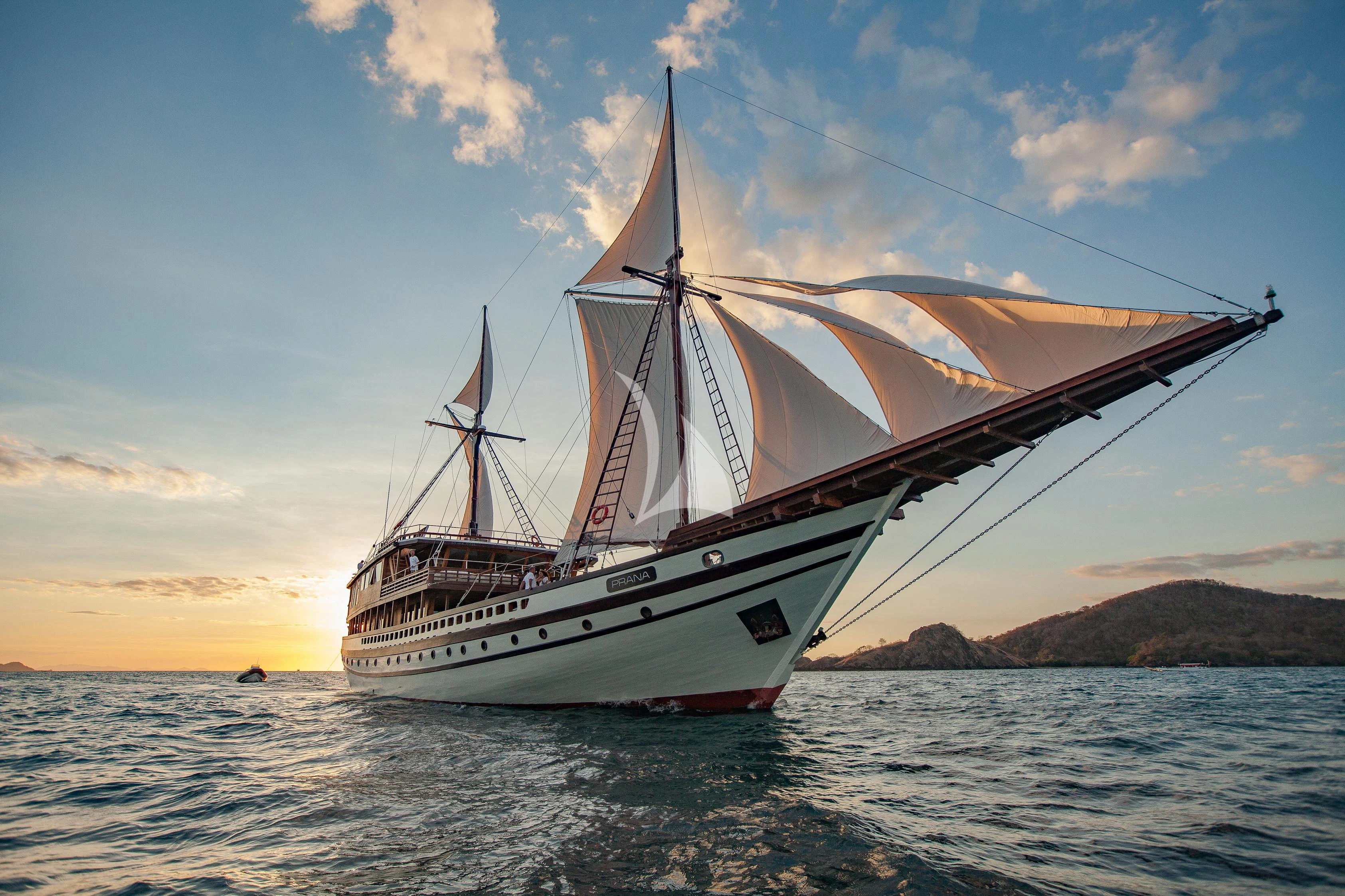 a boat on the water aboard PRANA Yacht for Charter
