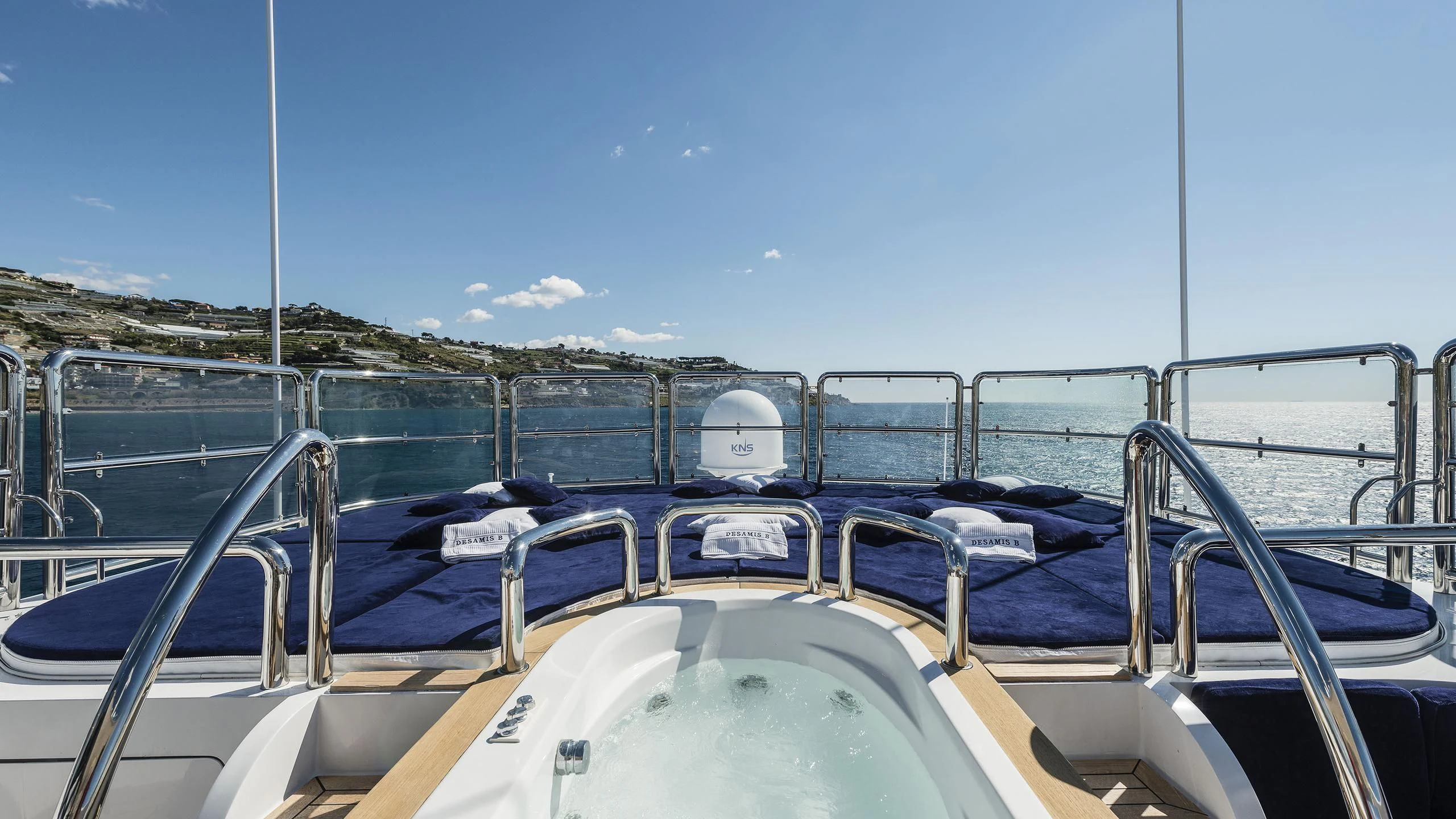 a boat with blue seats aboard DESAMIS B Yacht for Sale
