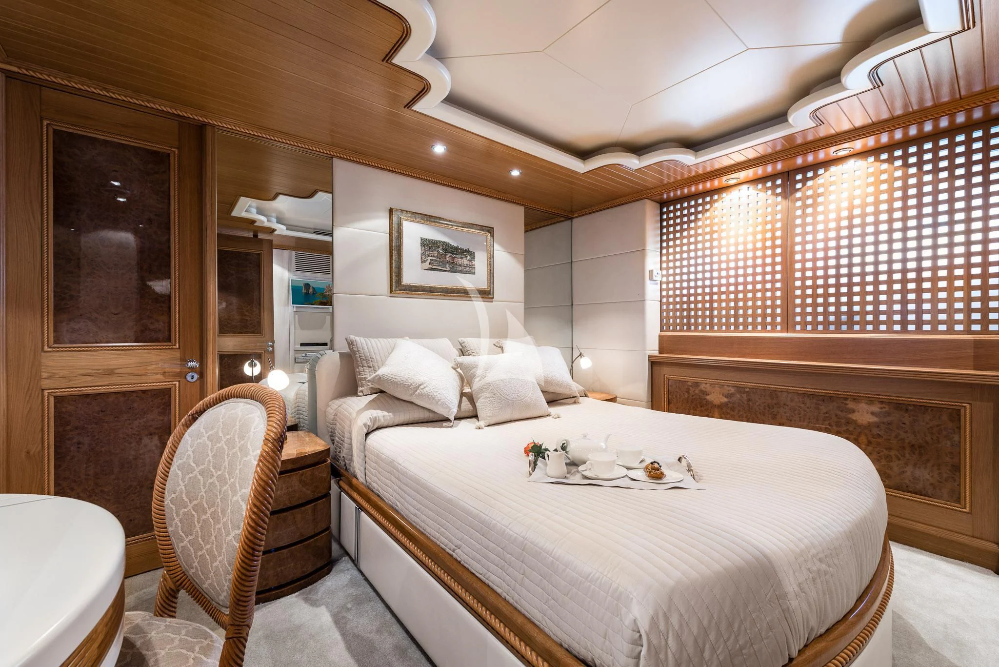 a bed in a room aboard DESAMIS B Yacht for Sale