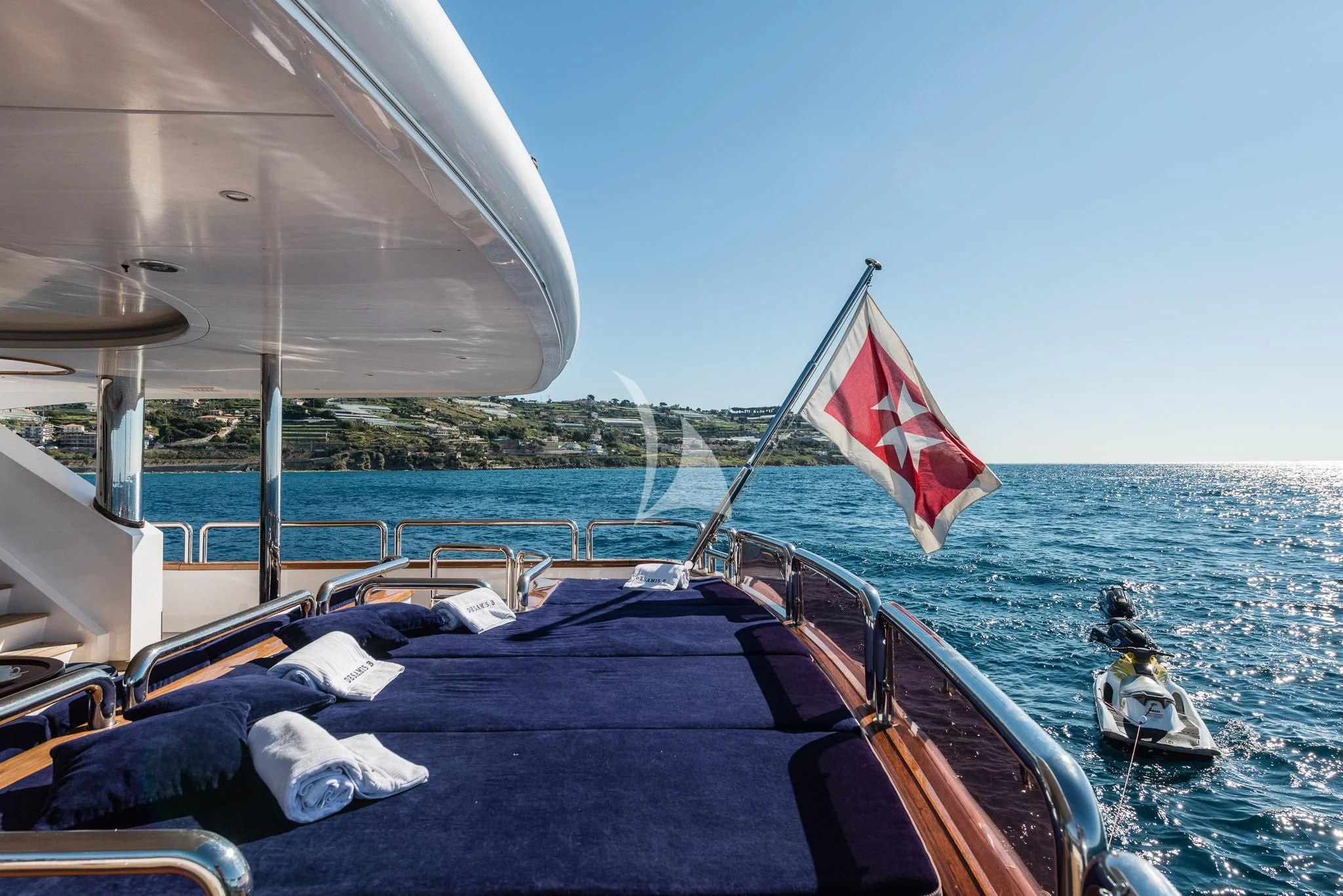 a flag on a boat aboard DESAMIS B Yacht for Sale