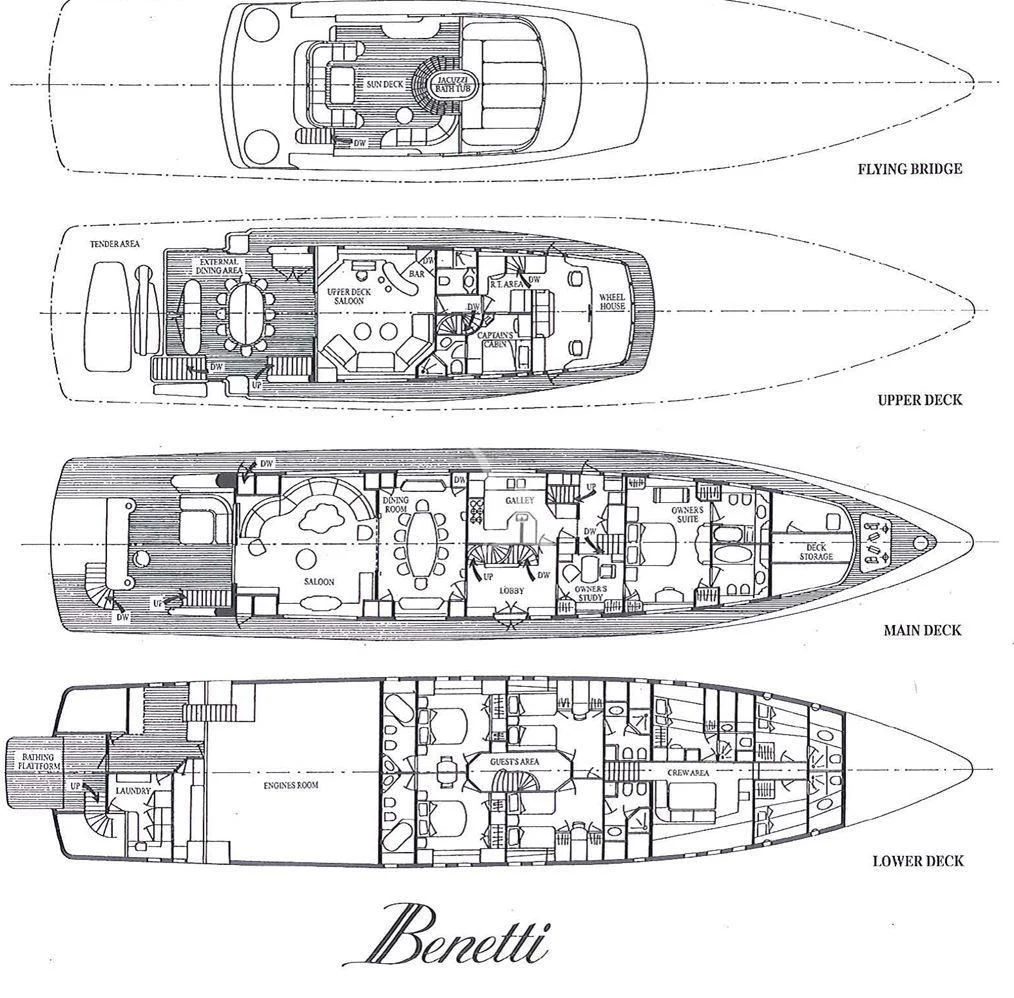 diagram, engineering drawing aboard DESAMIS B Yacht for Sale