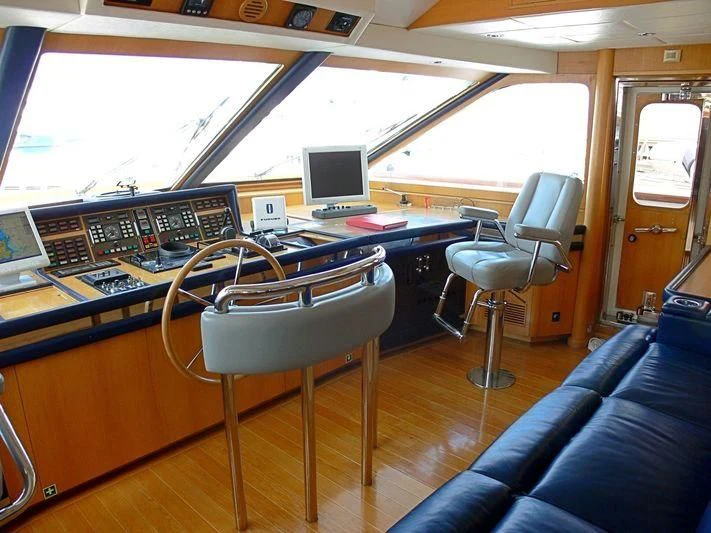 a room with a desk and chairs aboard DESAMIS B Yacht for Sale