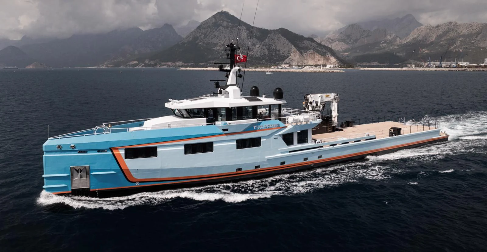 a boat in the water aboard FIVE OCEANS Yacht for Sale