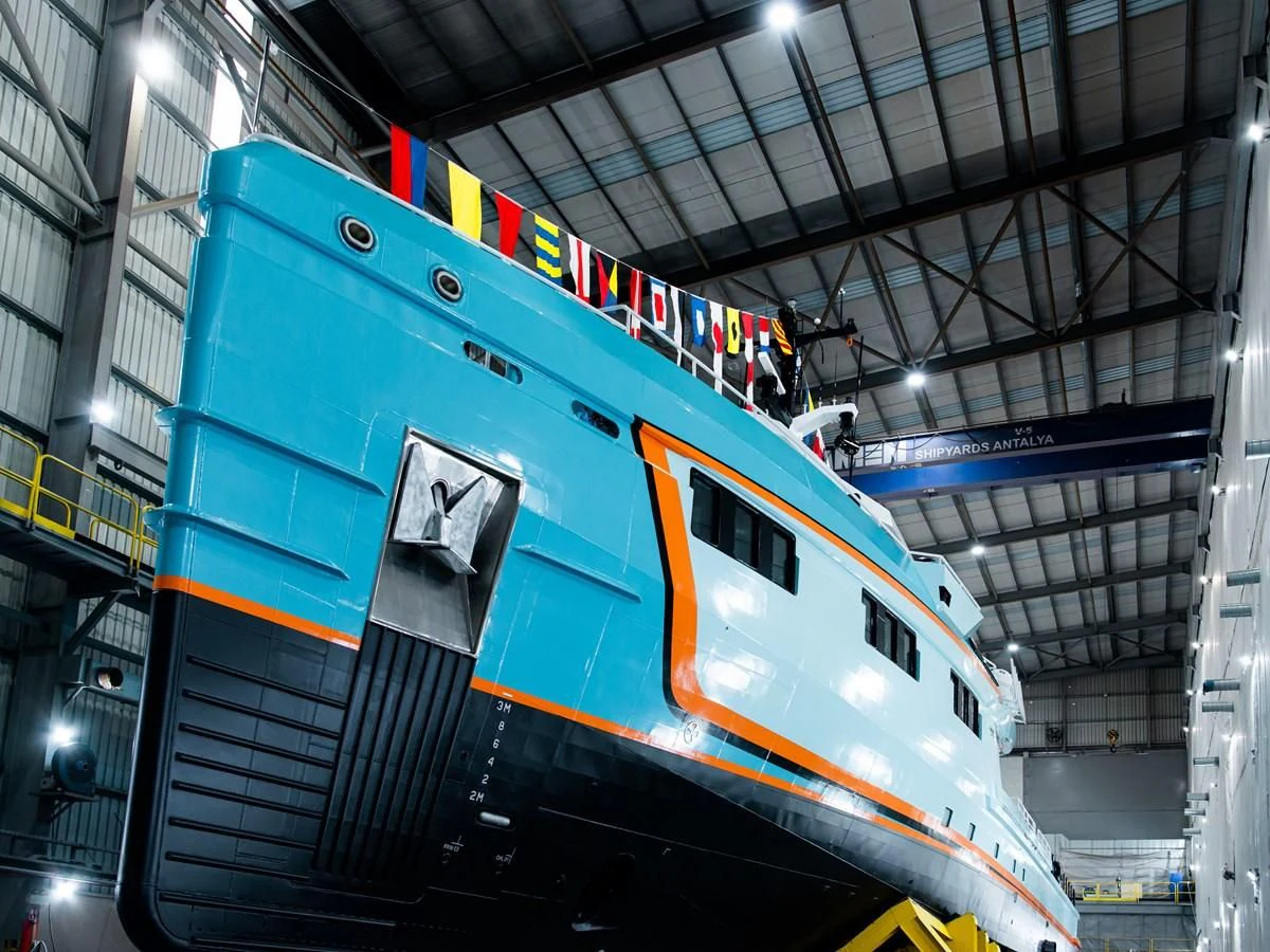 a train inside a building aboard FIVE OCEANS Yacht for Sale