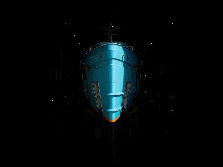 a space shuttle at night aboard FIVE OCEANS Yacht for Sale