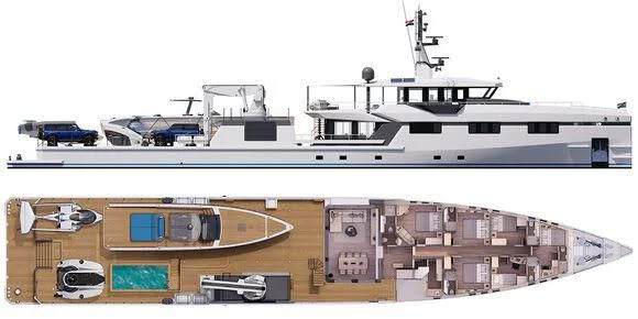 a large ship with a deck aboard FIVE OCEANS Yacht for Sale