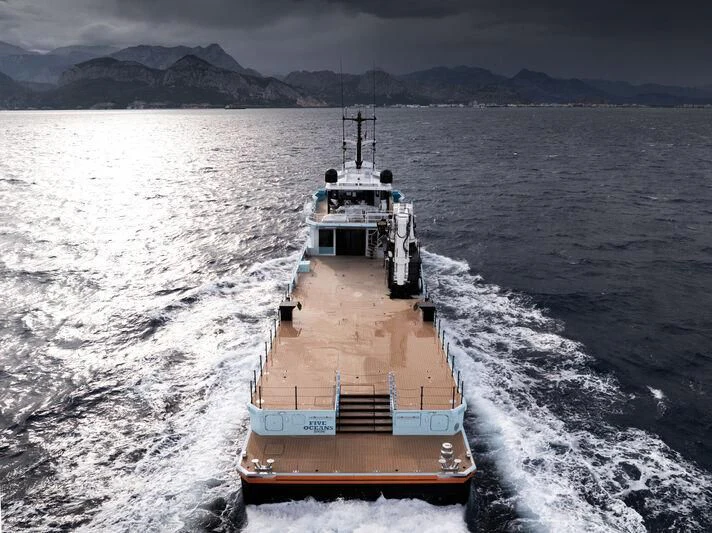 a boat on the water aboard FIVE OCEANS Yacht for Sale