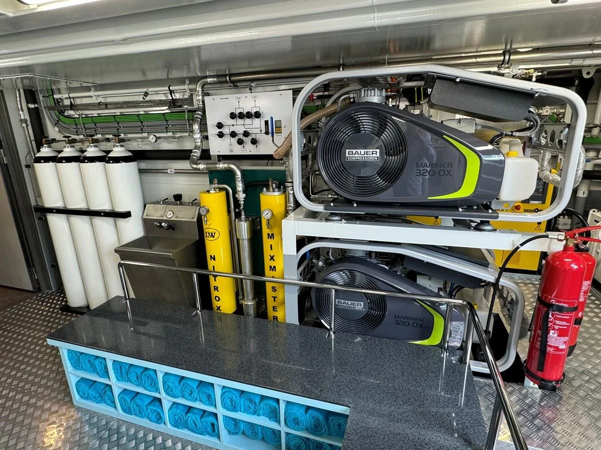 a machine with a large fan aboard FIVE OCEANS Yacht for Sale