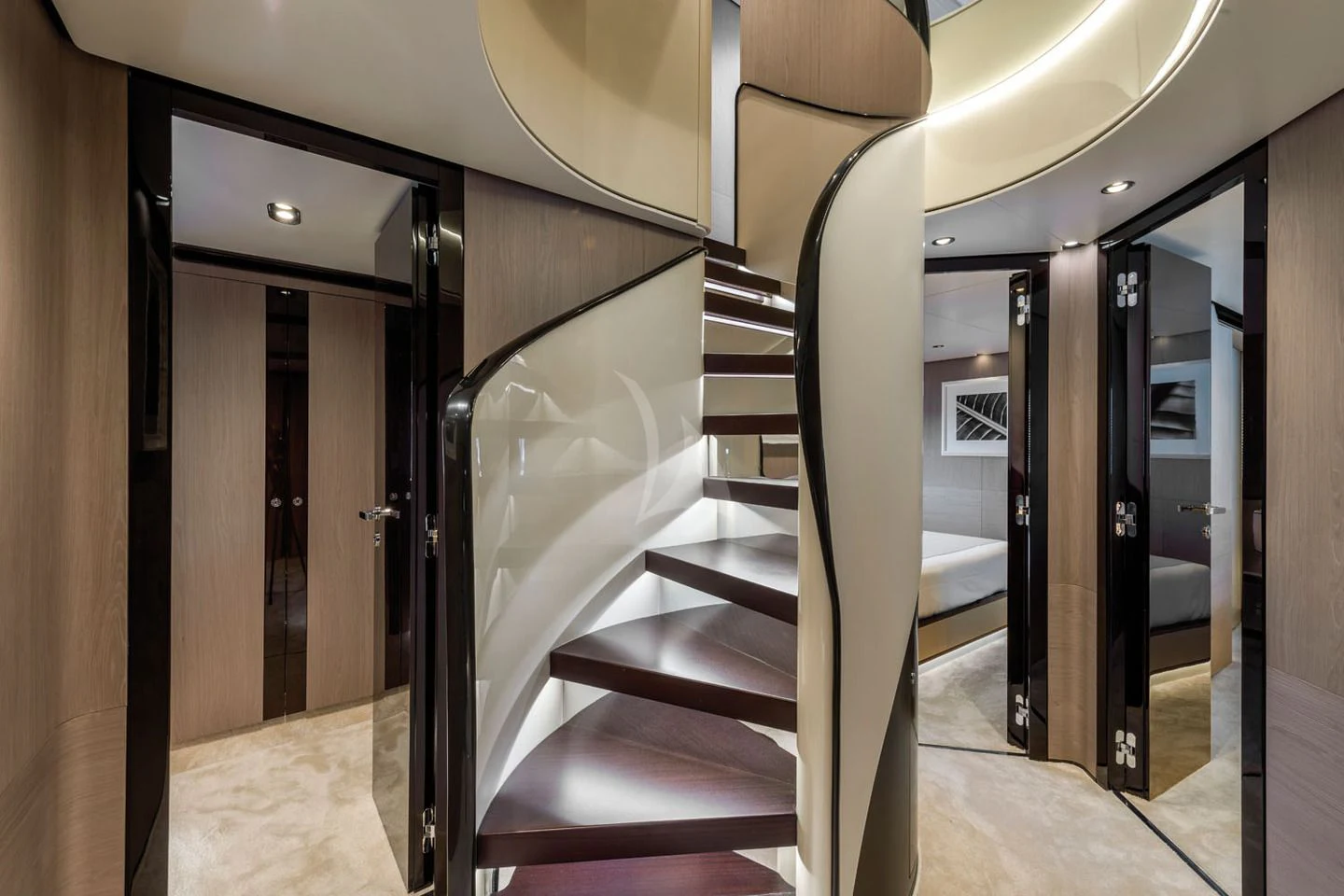 a hallway with doors aboard MAREA LA NAUTICA Yacht for Sale