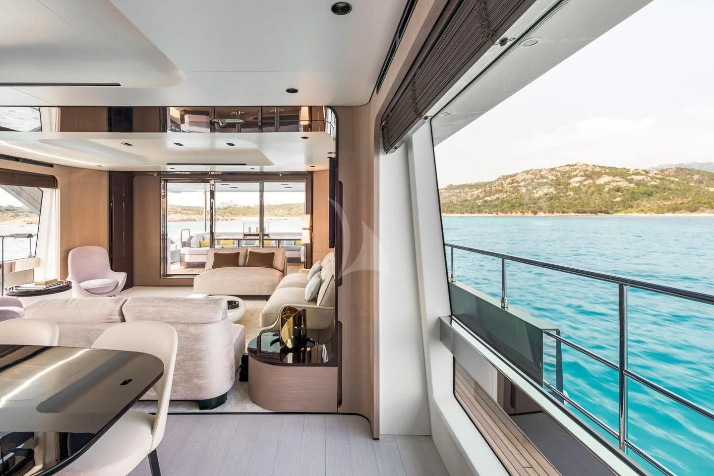 a boat with a view of the ocean and the land below aboard MAREA LA NAUTICA Yacht for Sale
