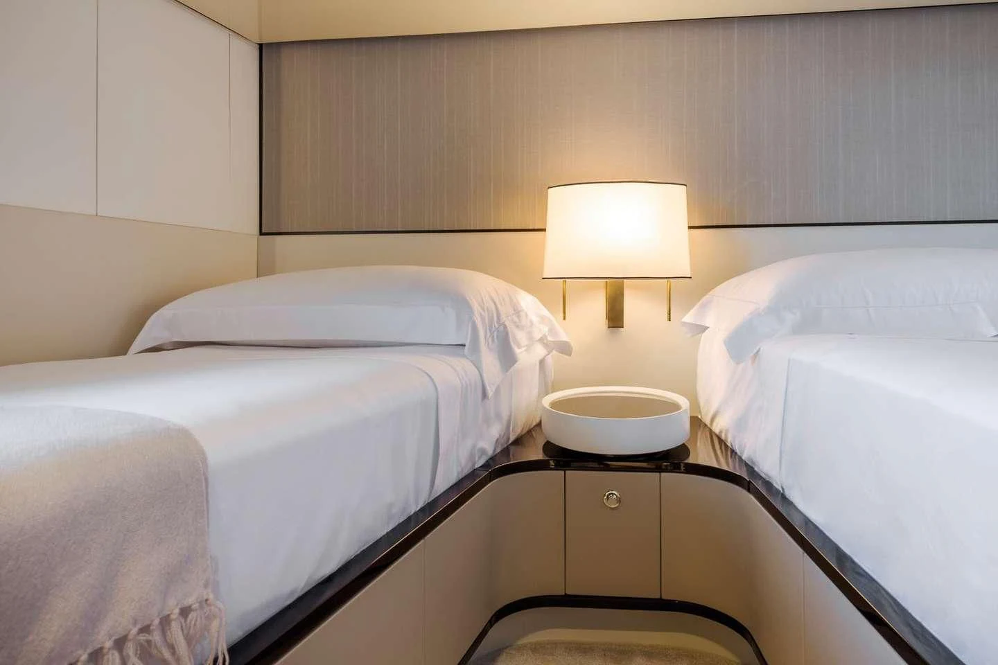 a hotel room with two beds aboard MAREA LA NAUTICA Yacht for Sale