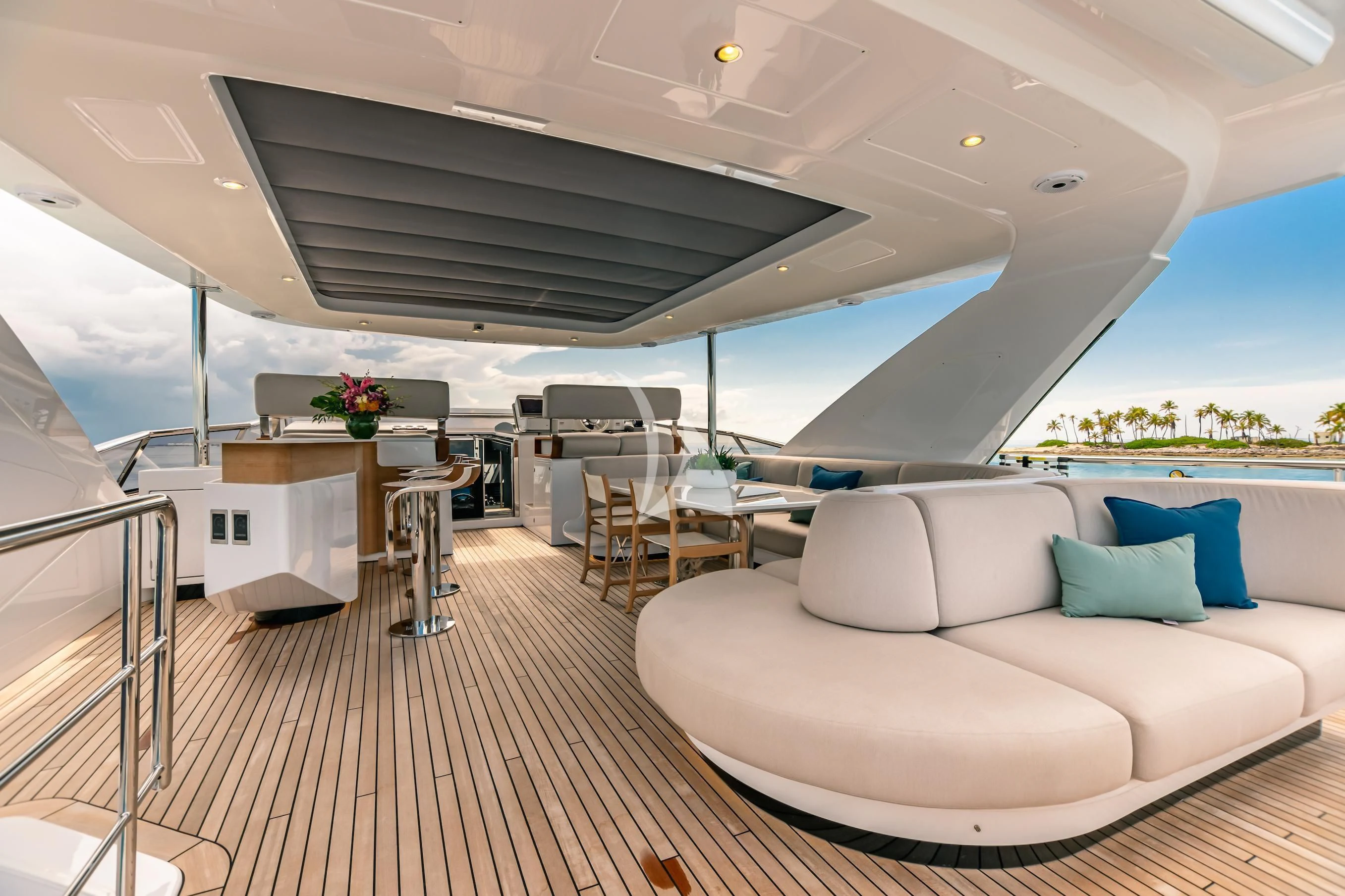 a large open living room with a large open roof aboard MAREA LA NAUTICA Yacht for Sale