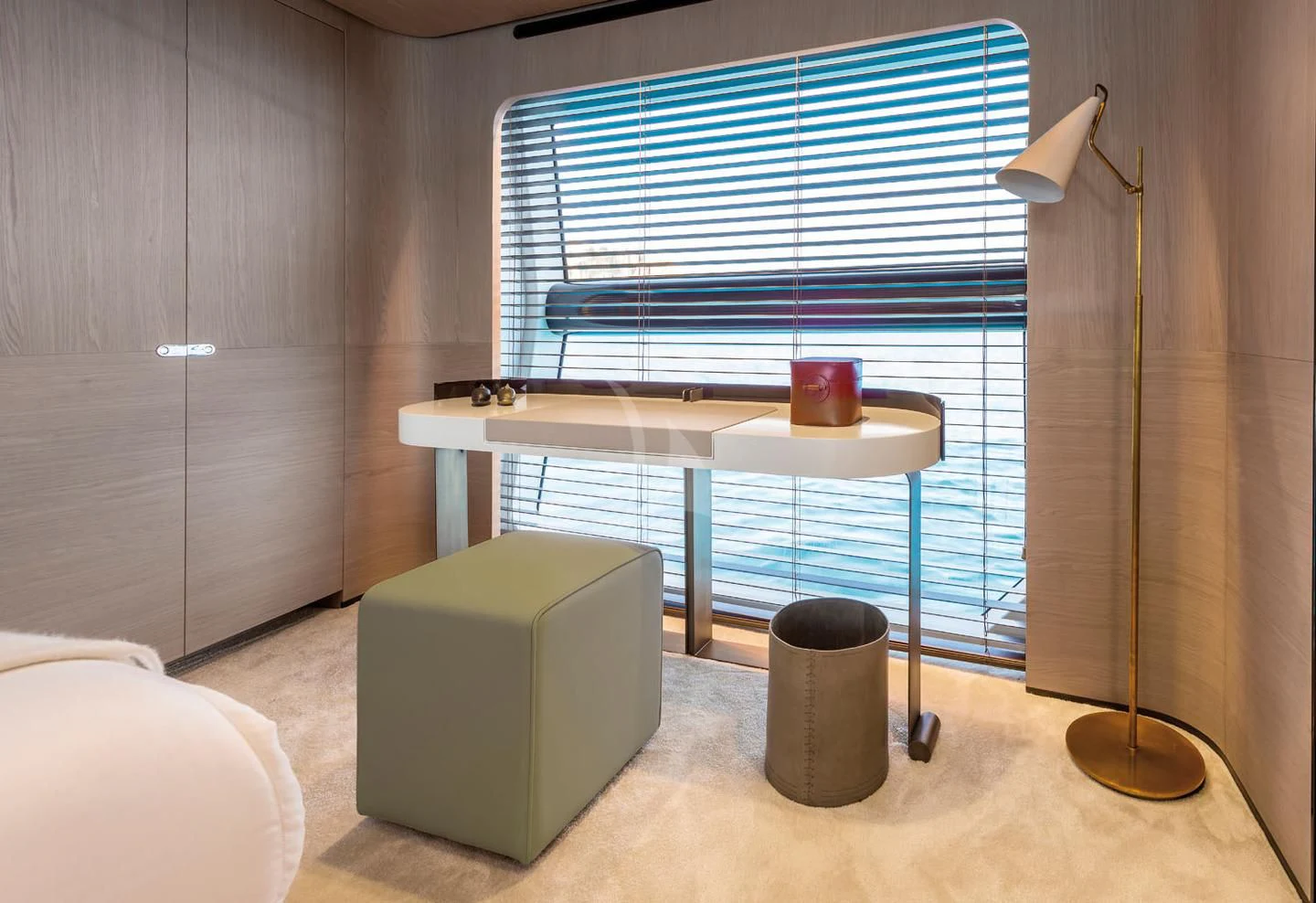 a room with a table and a window aboard MAREA LA NAUTICA Yacht for Sale