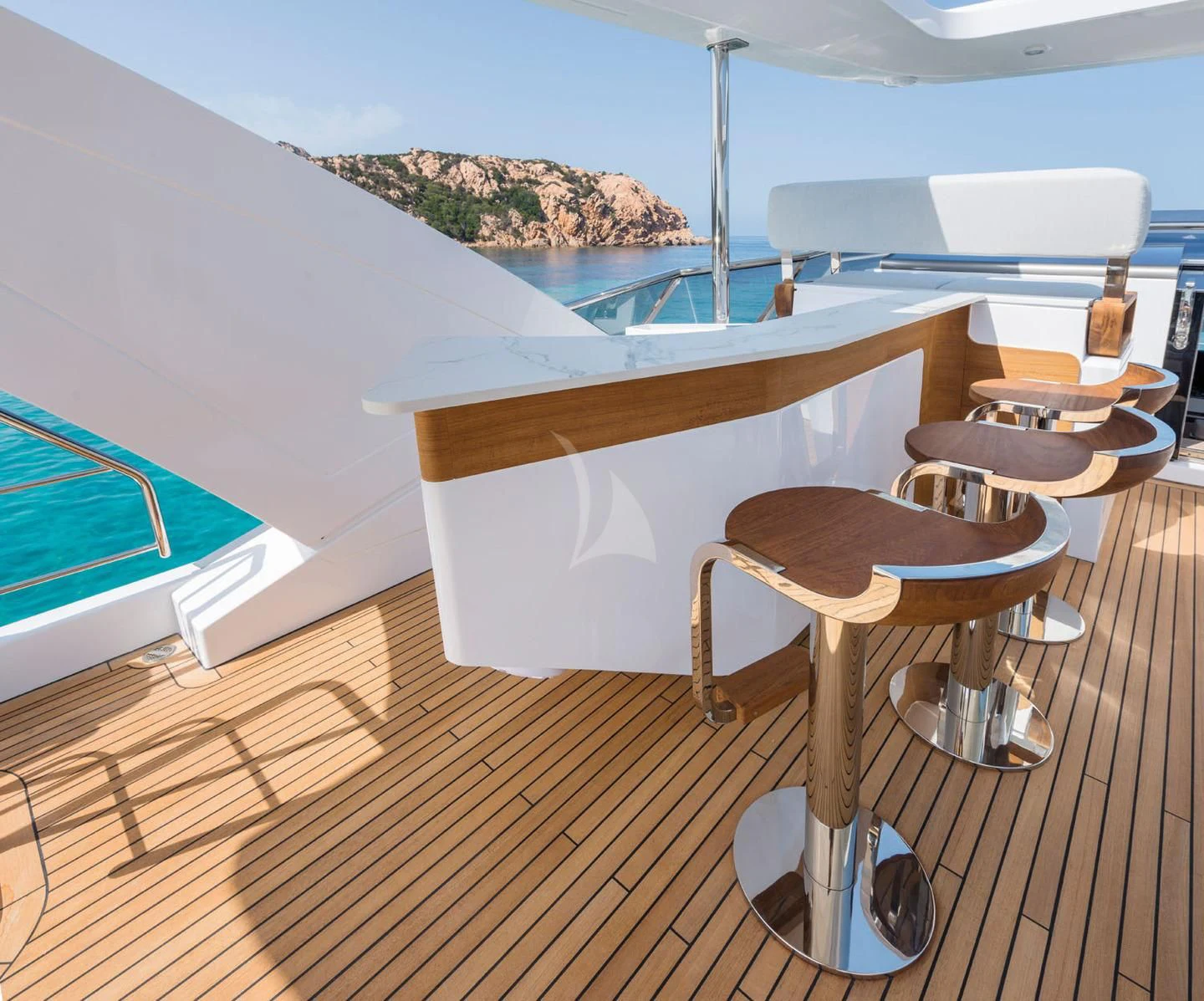 a deck with tables and chairs aboard MAREA LA NAUTICA Yacht for Sale