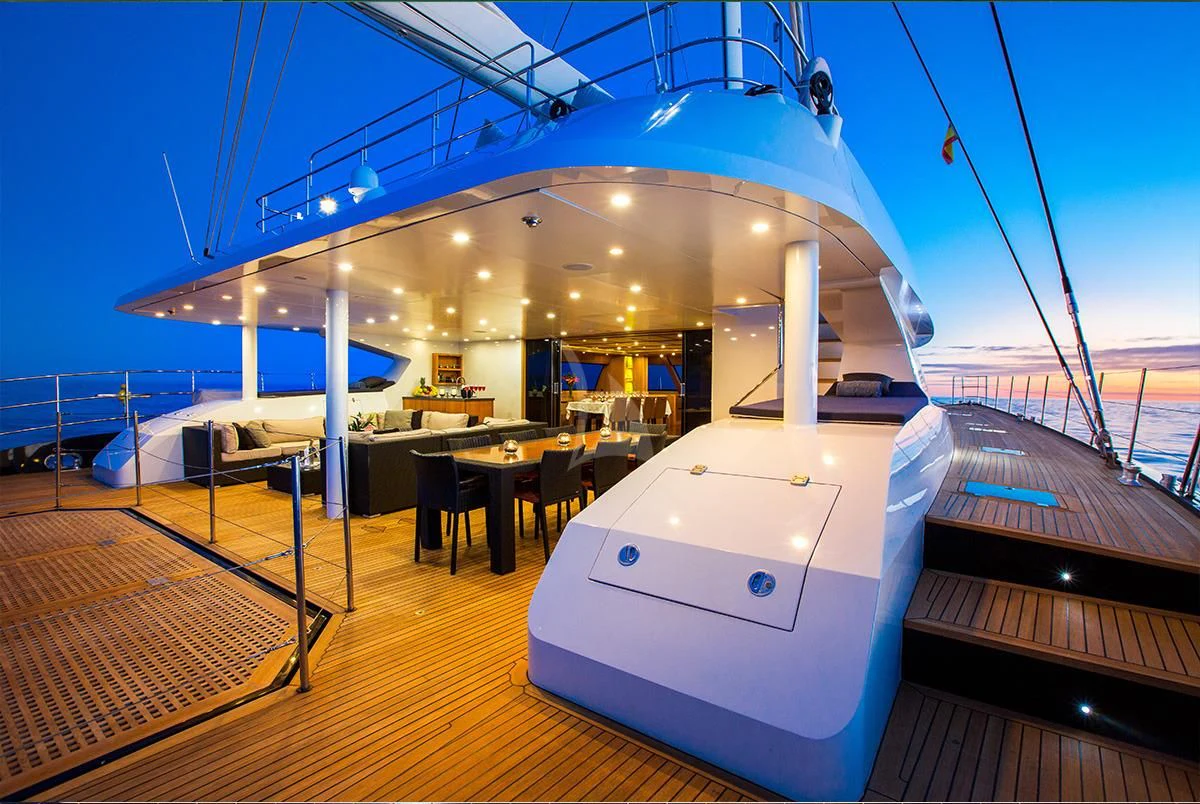 a boat on a deck aboard MASHUA BLUU Yacht for Sale