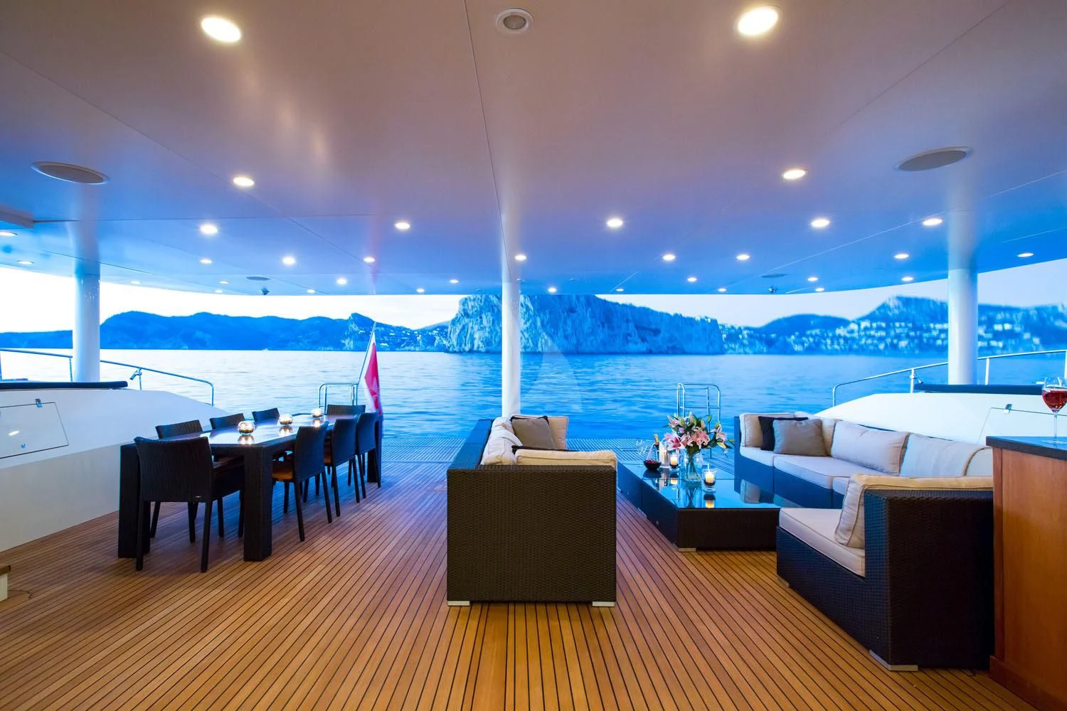 a room with a table and chairs aboard MASHUA BLUU Yacht for Sale