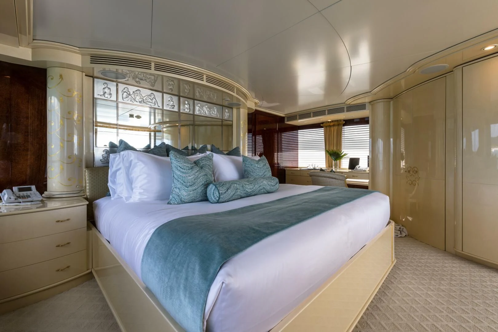 a bed in a room aboard TOUCH Yacht for Sale