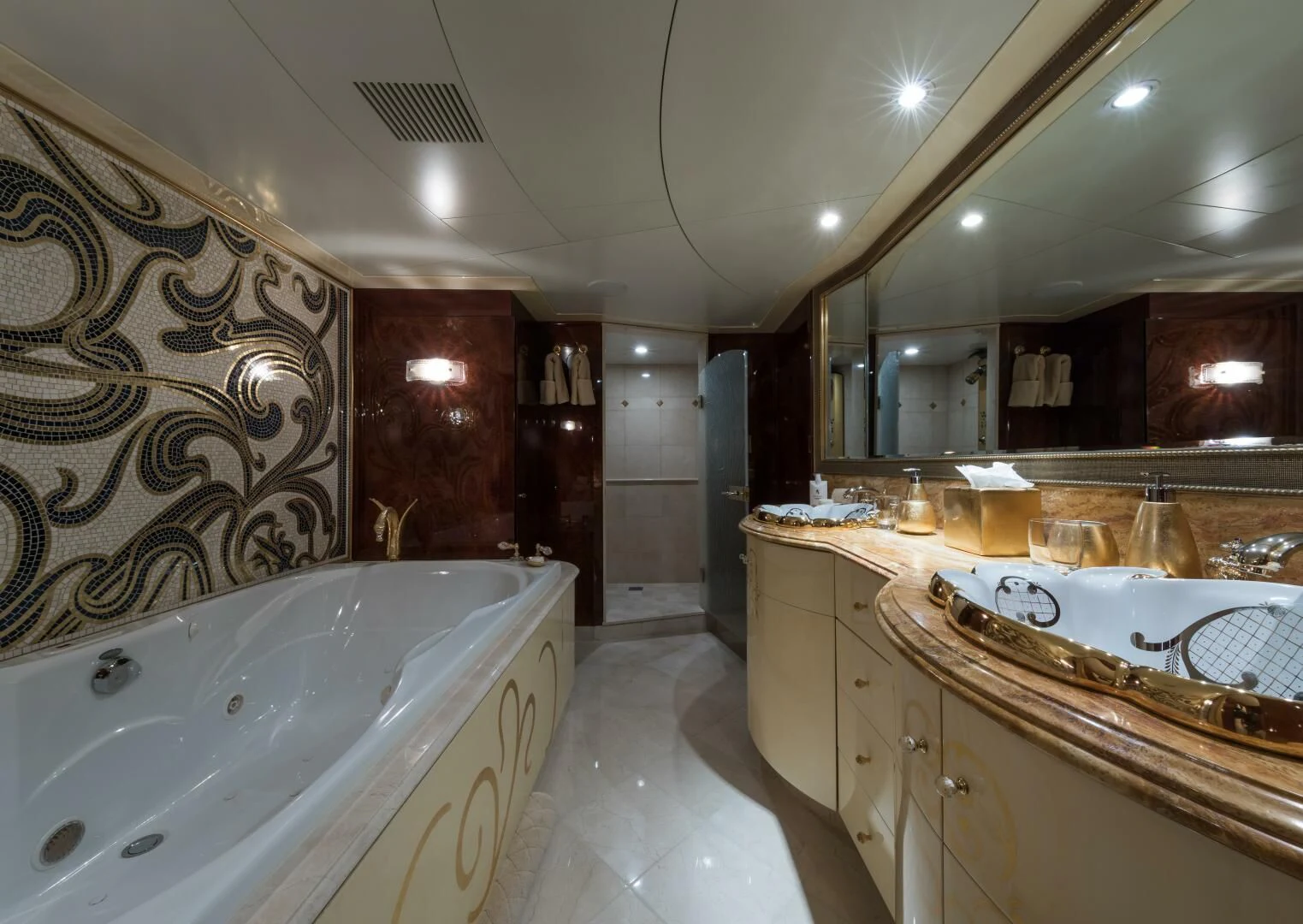 a bathroom with a large bathtub aboard TOUCH Yacht for Sale