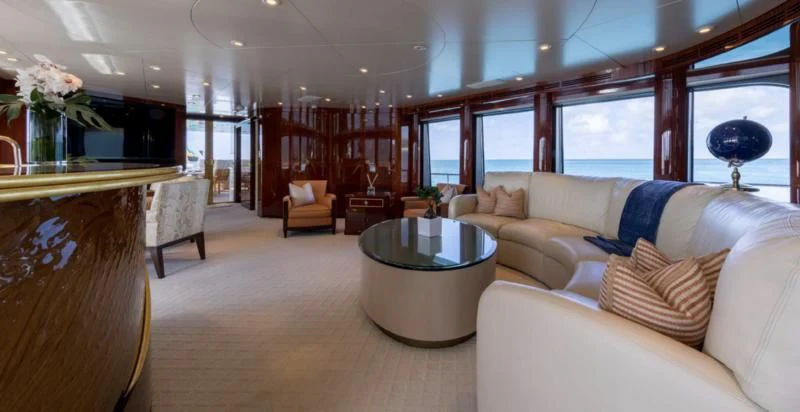 a living room with a large window aboard TOUCH Yacht for Sale