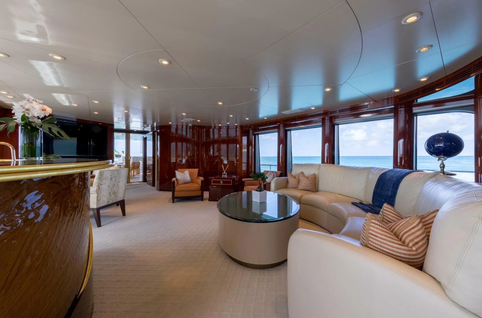 a living room with a large window aboard TOUCH Yacht for Sale