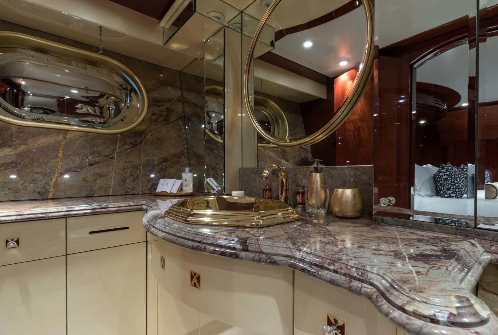 a fancy bathroom with marble counter tops aboard TOUCH Yacht for Sale