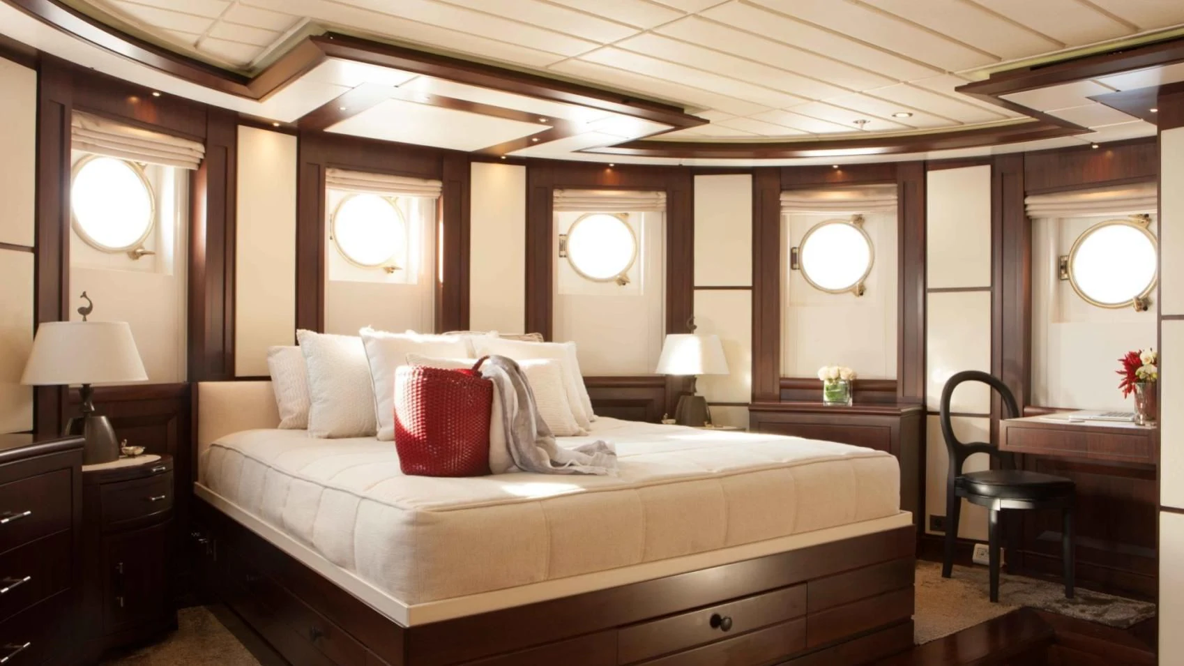 a large bed in a hotel room aboard ICE LADY Yacht for Sale