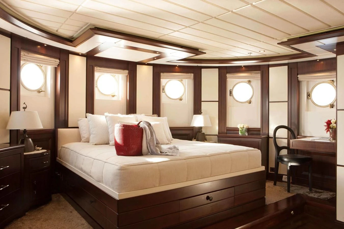 a large bed in a hotel room aboard ICE LADY Yacht for Sale