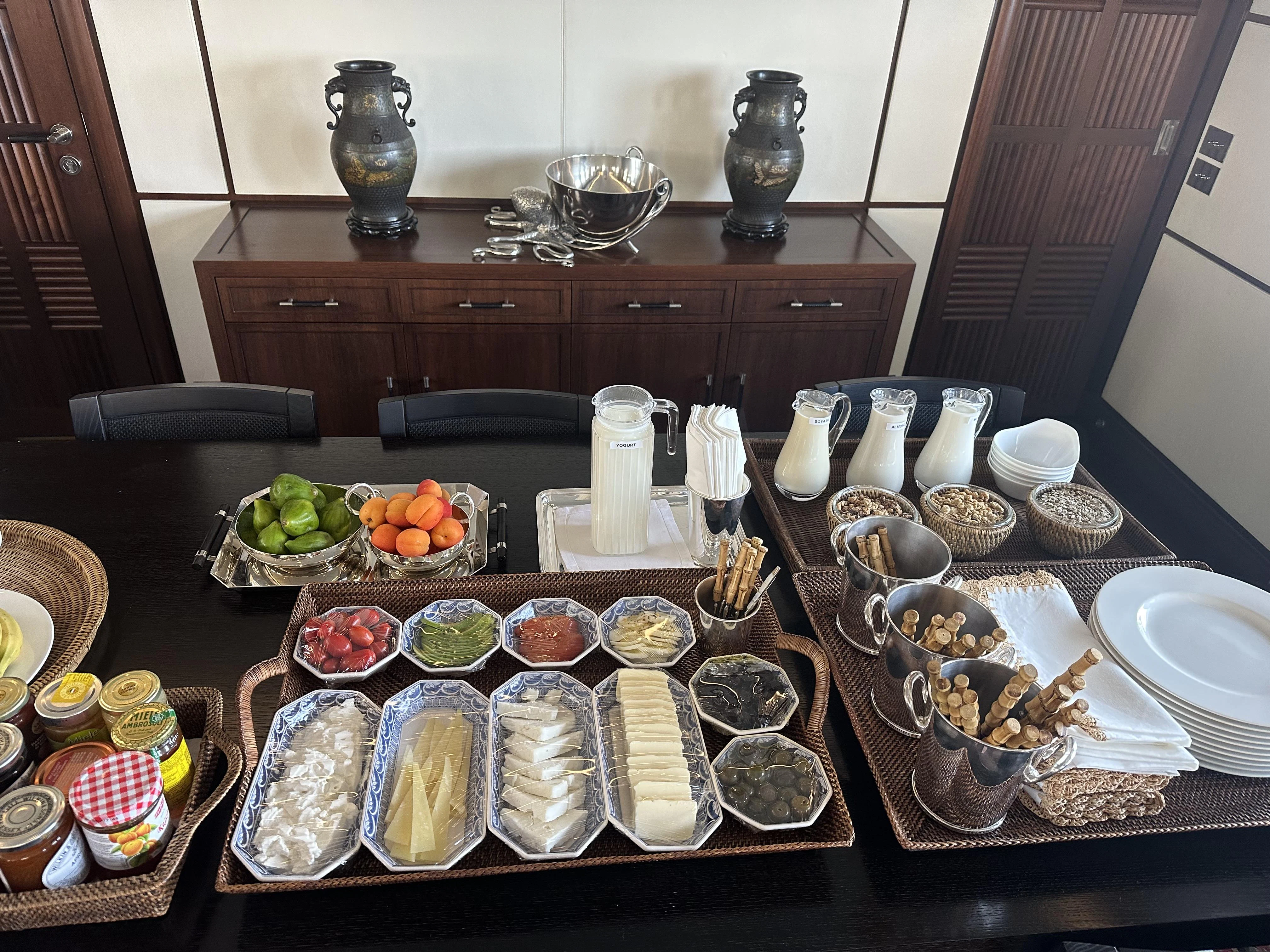 a table with food on it aboard ICE LADY Yacht for Sale