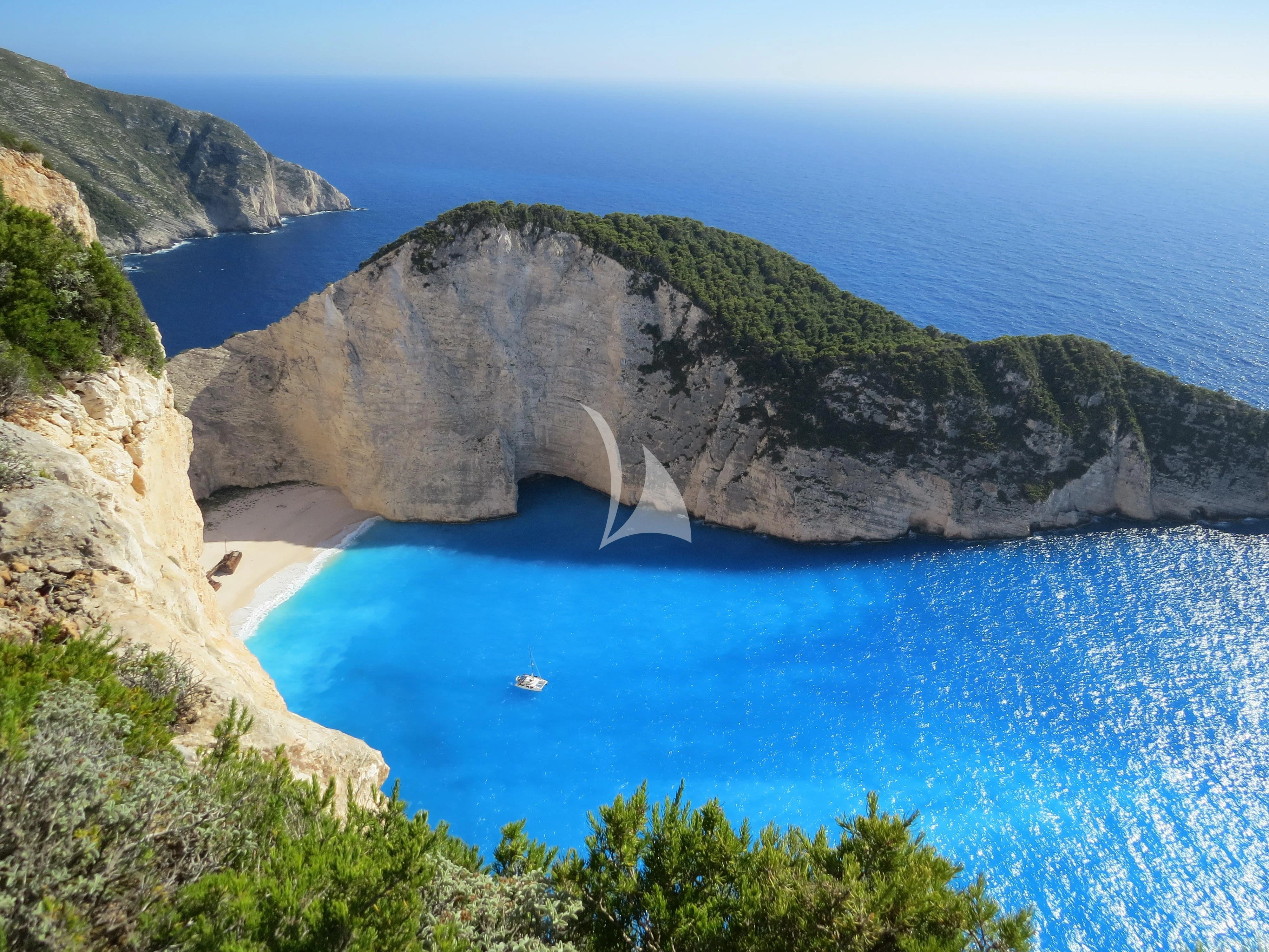 Lefkada over a body of water aboard ICE LADY Yacht for Sale