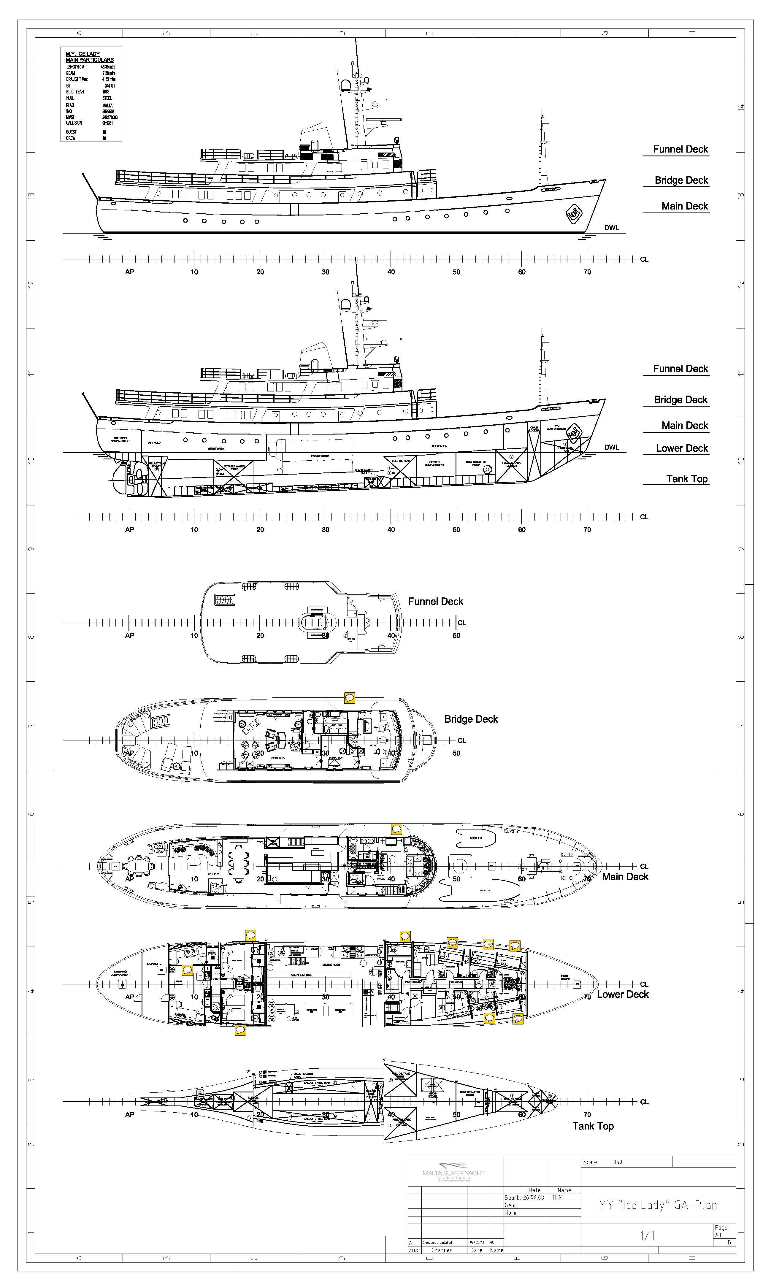 diagram, engineering drawing aboard ICE LADY Yacht for Sale