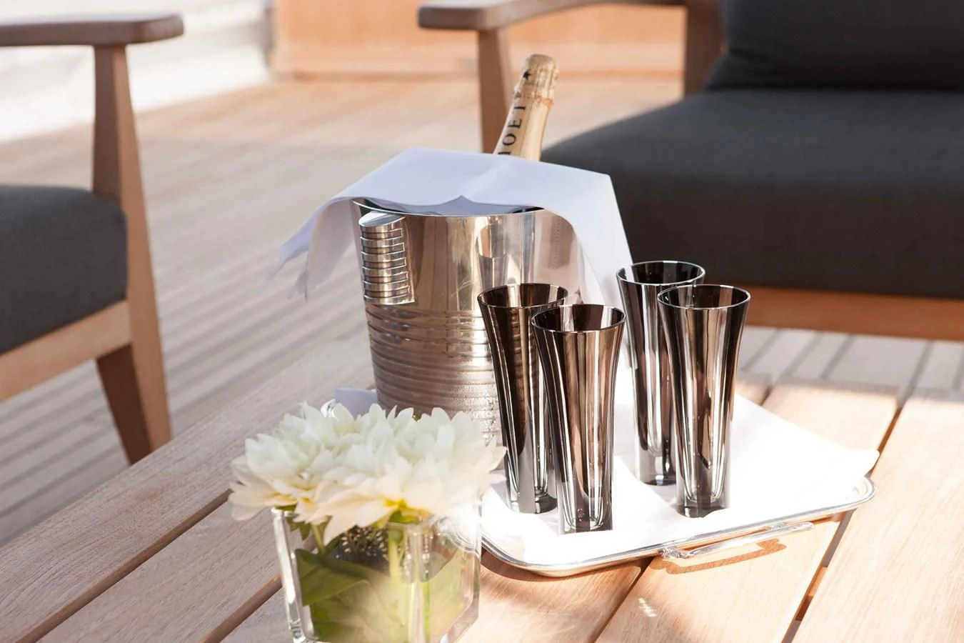 a coffee maker on a table aboard ICE LADY Yacht for Sale