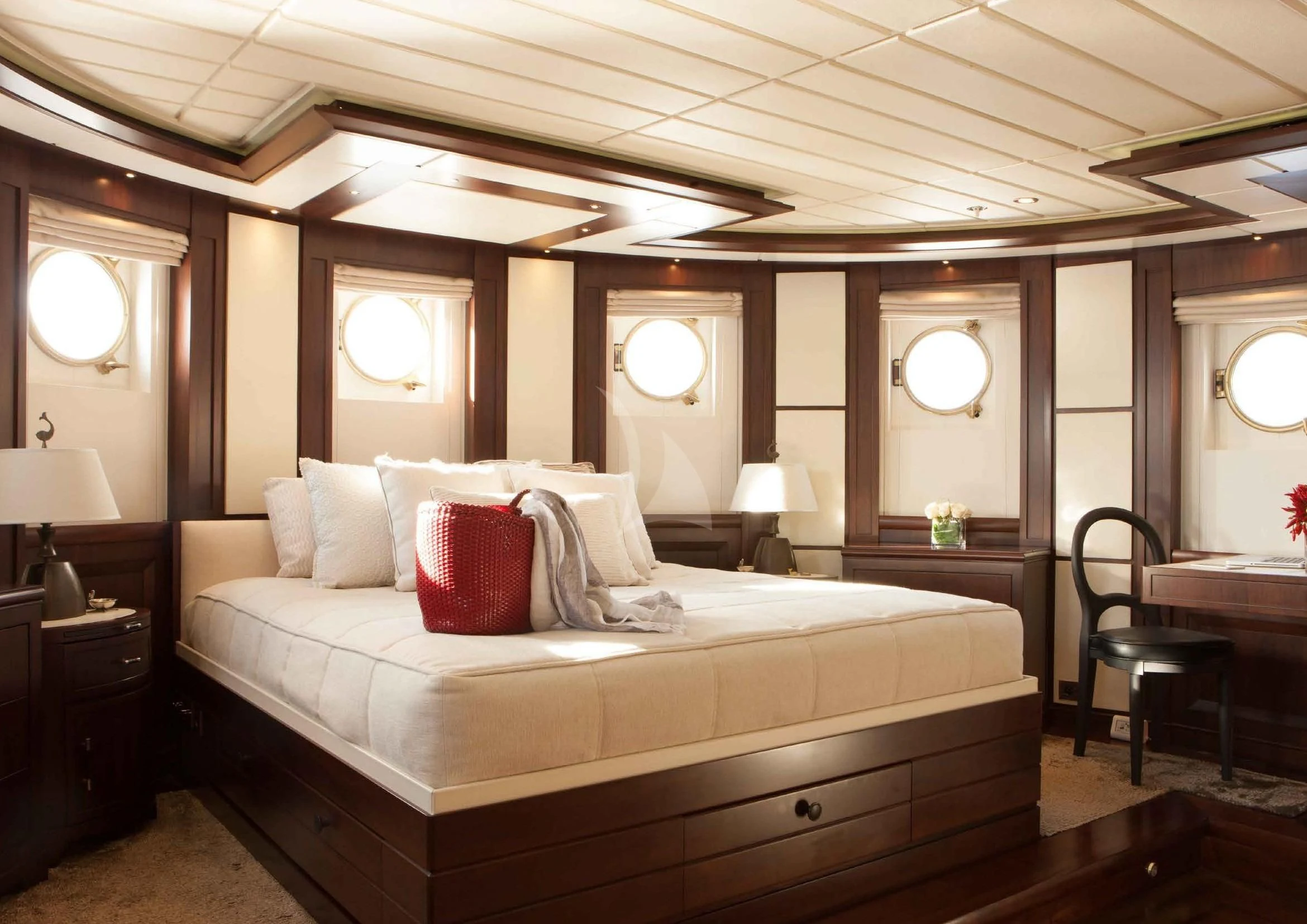 a bed in a hotel room aboard ICE LADY Yacht for Sale