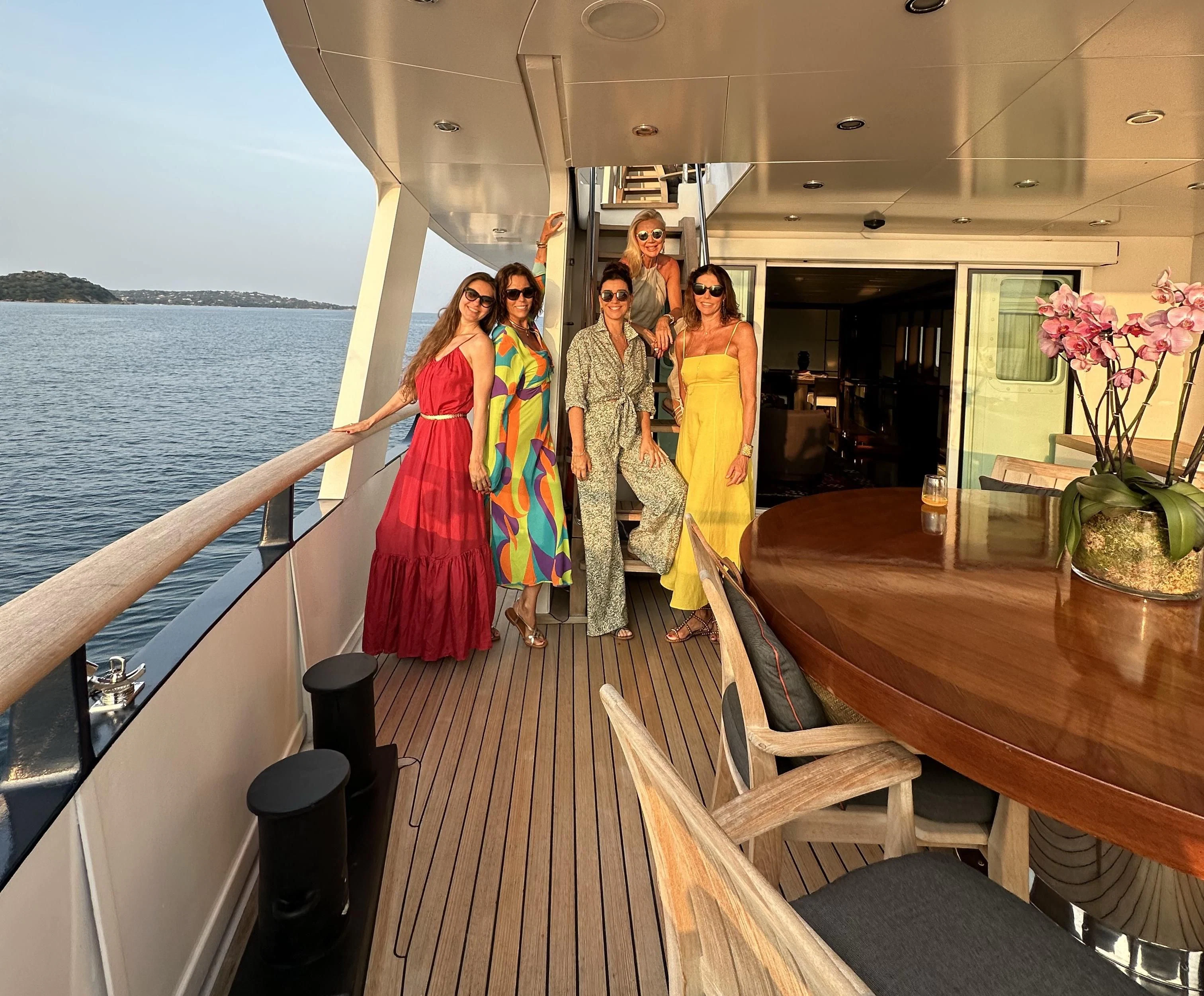 a group of people standing on a boat aboard ICE LADY Yacht for Sale