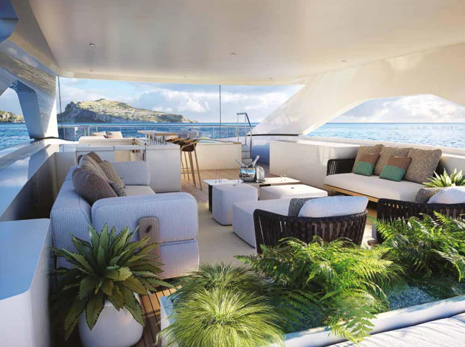 a room with a couch and a table and chairs aboard SERENA Yacht for Sale