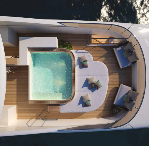 a house with a small pool aboard SERENA Yacht for Sale