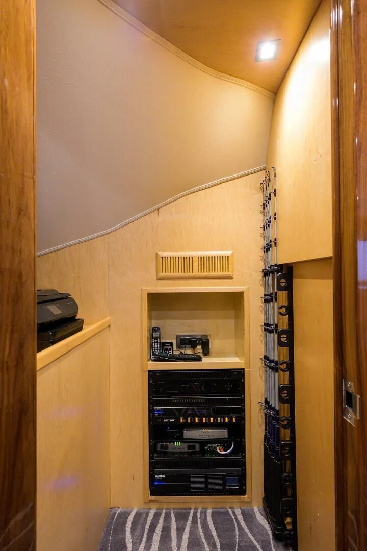 a tall metal tower in a room aboard SURFBUM Yacht for Sale