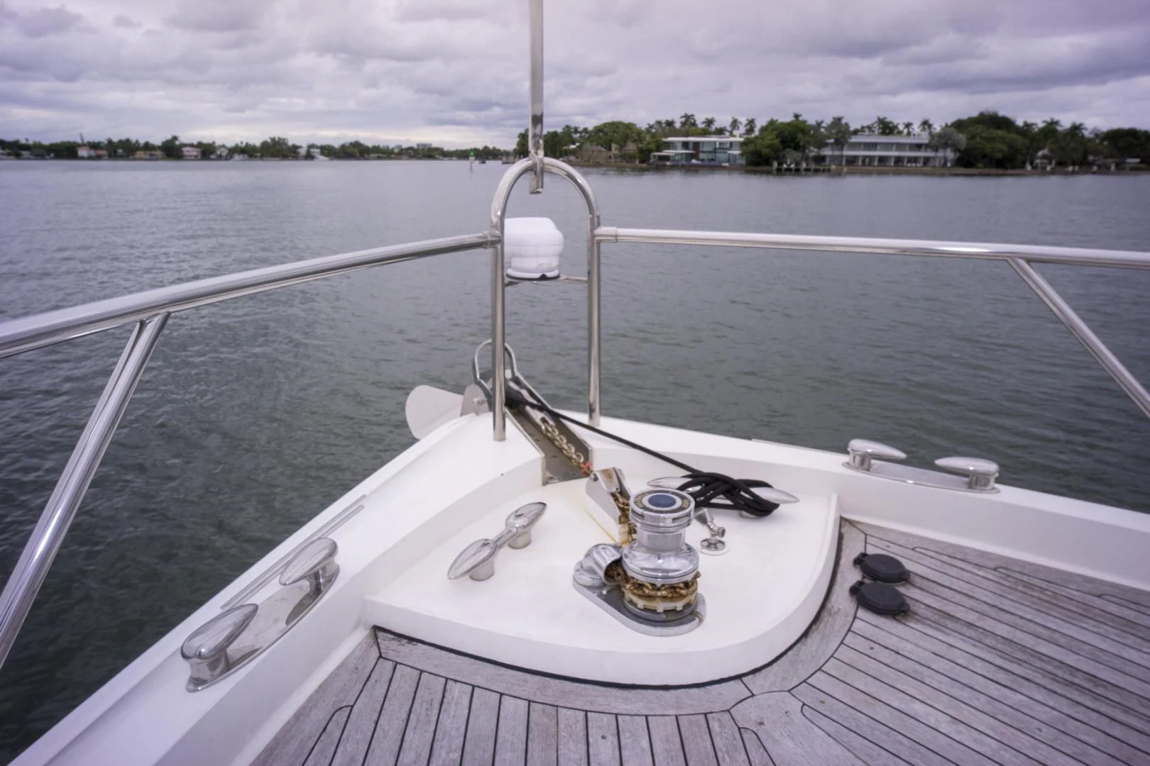 a boat with a device on the front aboard SALACIA Yacht for Sale