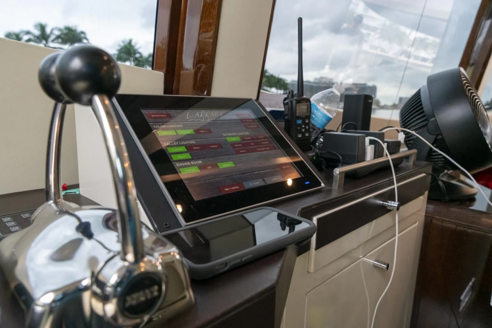 a laptop on a desk aboard SALACIA Yacht for Sale