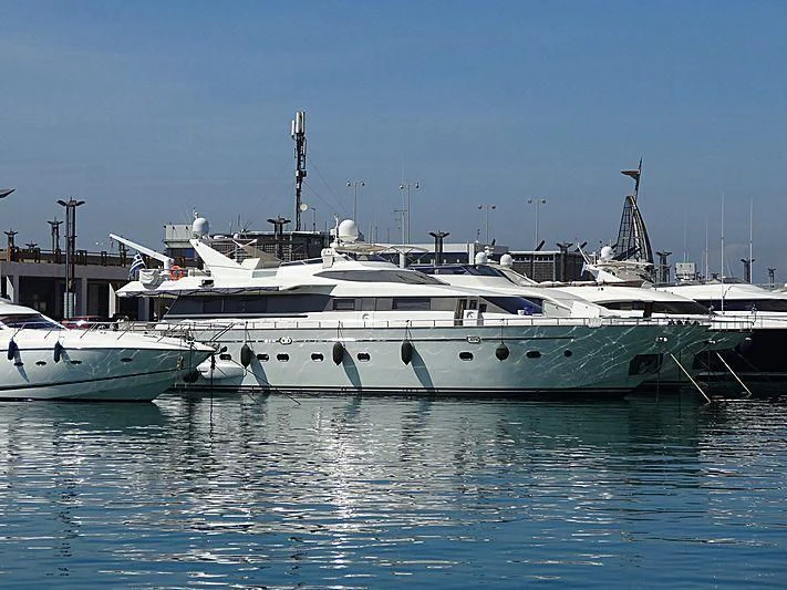 a couple of boats sit in a harbor aboard ILLYA F Yacht for Charter