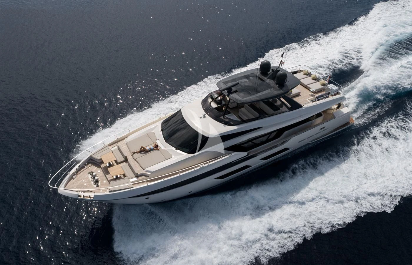 a high angle view of a boat aboard ALEGRIA II Yacht for Sale