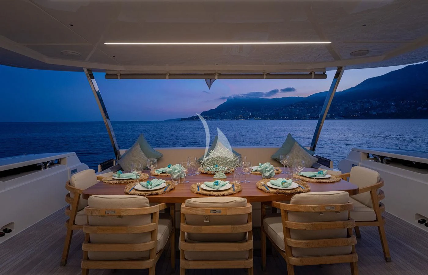 a table with food on it aboard ALEGRIA II Yacht for Sale