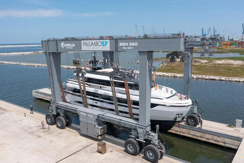 a large truck on a dock aboard ANDROMEDA Yacht for Sale