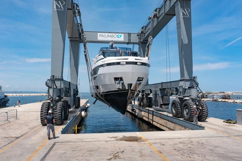 a large boat on a trailer aboard ANDROMEDA Yacht for Sale
