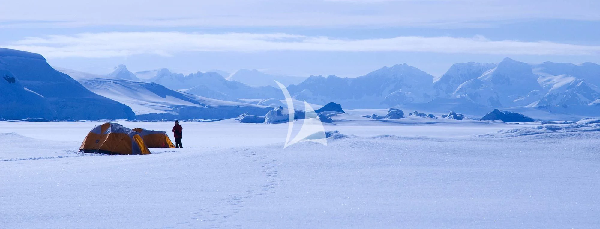 a tent in a snowy landscape aboard HANSE EXPLORER Yacht for Sale