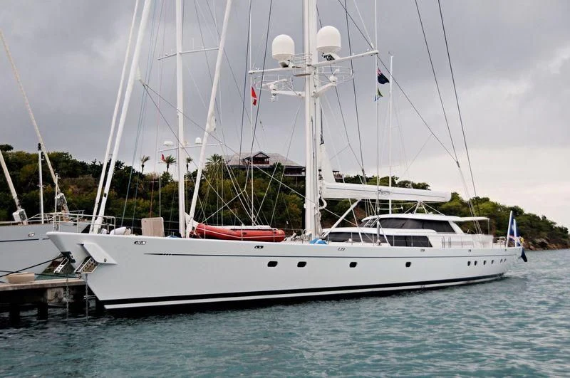 a white boat in the water aboard HYPERION Yacht for Charter