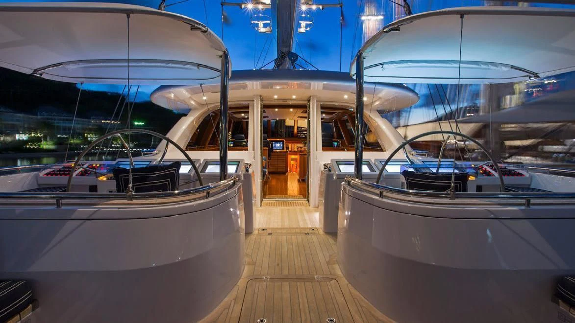 a building with a glass display aboard HYPERION Yacht for Charter