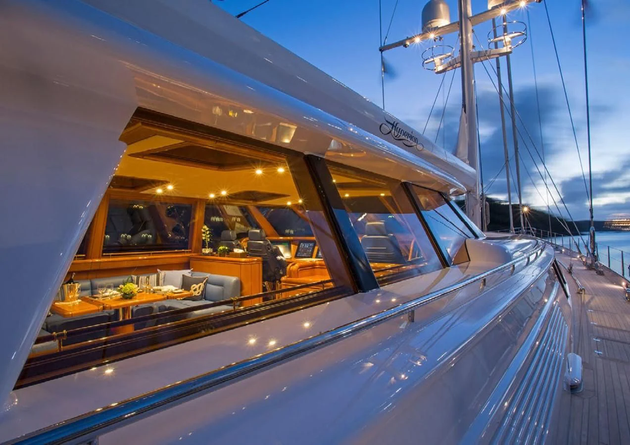 a boat with a large glass window aboard HYPERION Yacht for Charter