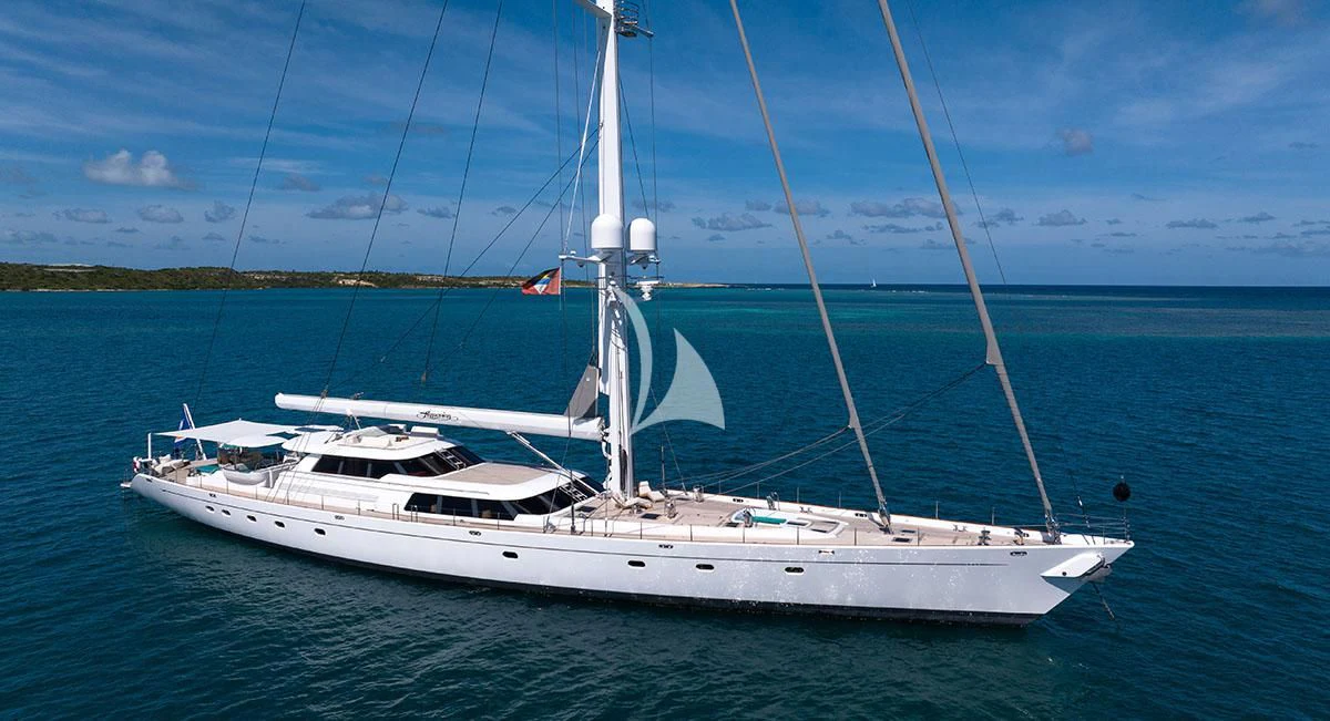 a white boat on the water aboard HYPERION Yacht for Charter
