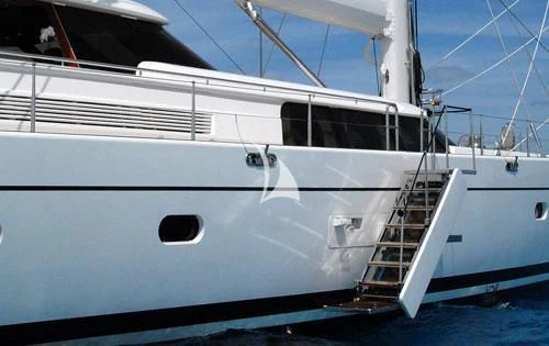 a white yacht on the water aboard HYPERION Yacht for Charter